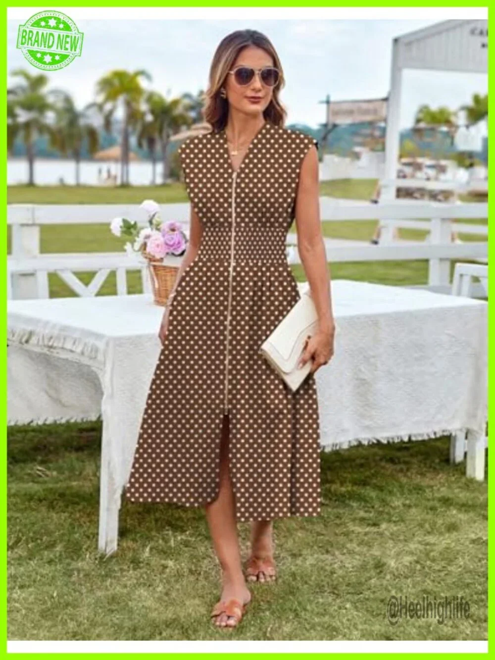 Cap Sleeve Zipper Front Flowy Midi Dress with Pockets